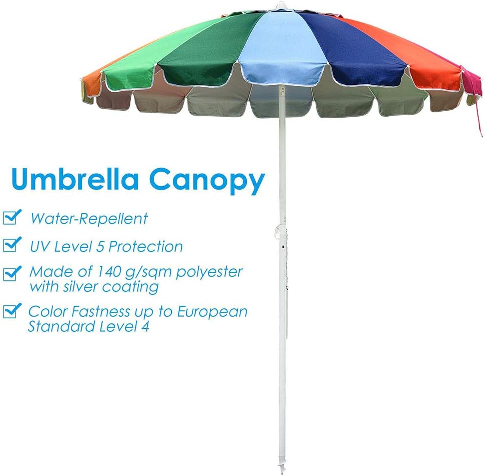 Amazon Com Yescom 7 Ft Metal Rainbow Beach Patio Umbrella 16 Rib Tilt Market Table Umbrella Outdoor Sunshade Cover Sand Anchor Garden Outdoor