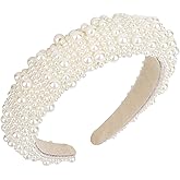 YISSION 1PC White Pearl Headband for Women Jeweled Head Band Beaded Hairband Fashion Padded Headbands for Women Wedding Bridal Headband Hair Accessories for Women Girls