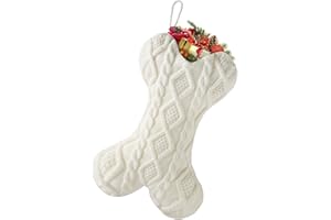 VICTORIA ANNA Dog Christmas Stockings, White Knitted Bone Shaped Dog Christmas Stockings, Personalized Dog Christmas Stockings, 18.1” Large Pet Stockings, Hanging Dog Christmas Stockings for Christmas Decoration