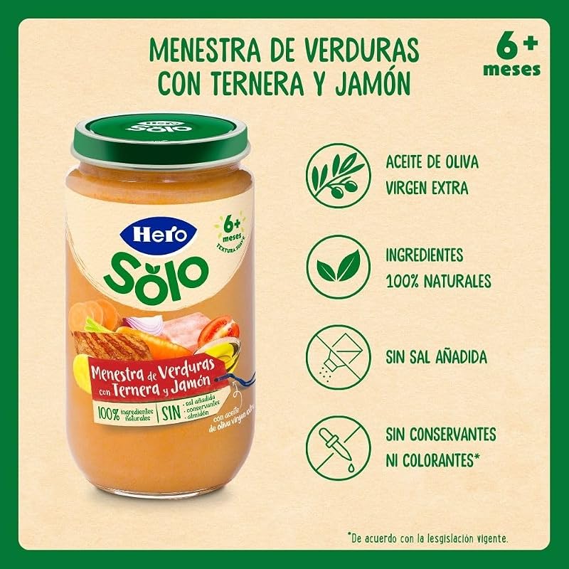 Hero baby caixa mista frascos de carne e peixe, legumes com pescada, bechamel com linguado e ensopado com carne e presunto, sem azeite de palma, 100% natural, a partir dos 6 meses, embalagem de 18x235 gr