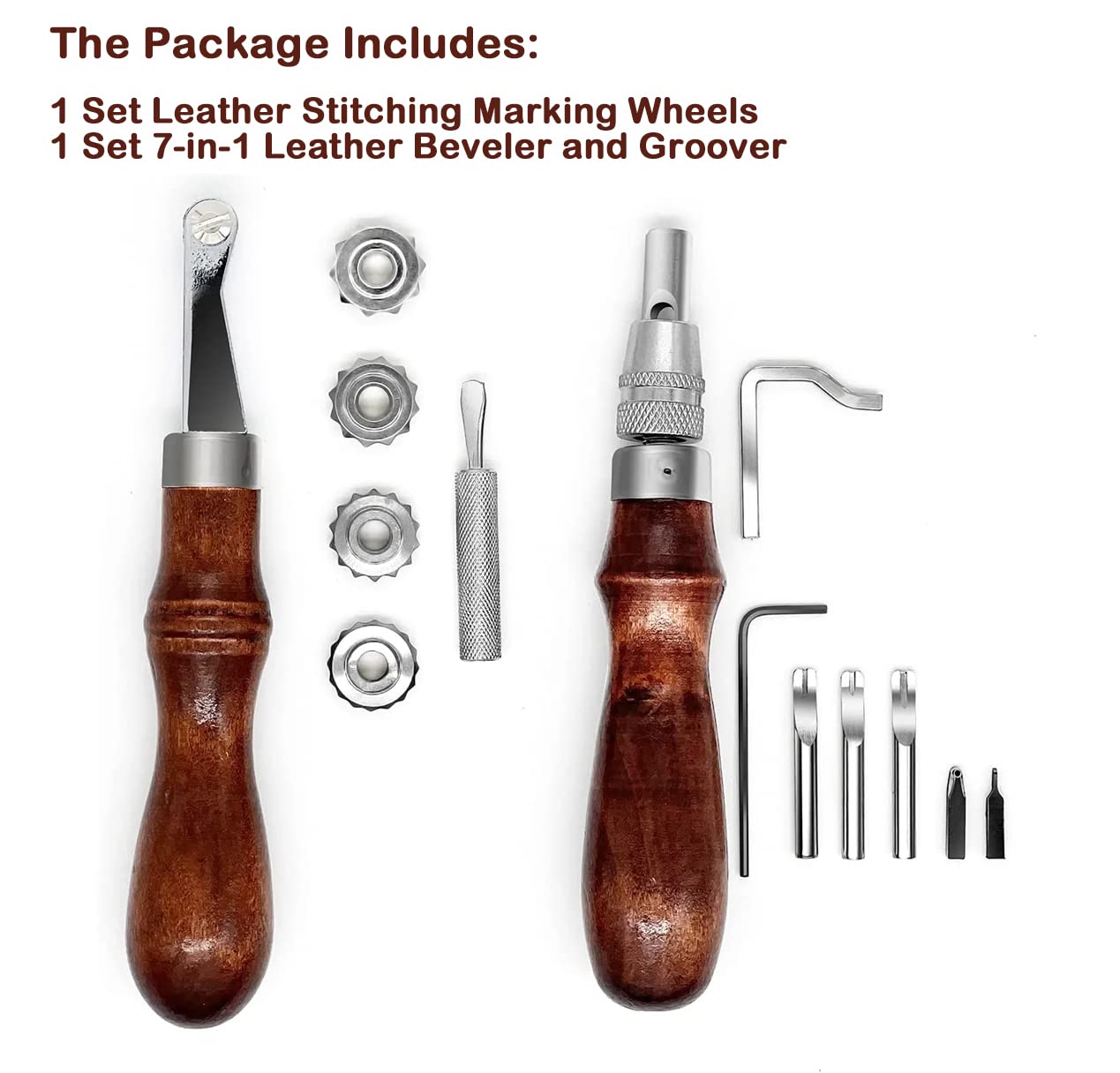 Leather Groover Beveler and Leather Stitching Overstitch Wheels Mark Spacer Set, Leathercraft Sewing Embossing Tool Set