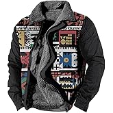 BIVENANT Men's Western Aztec Jackets Vintage Print Cowboy Country Warm Sherpa Jacket for Men Fleece Zipper Winter Coats