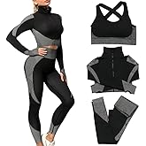 SINBRLAI Women's 3pcs Seamless Workout Outfits Sets, Yoga Sportswear Tracksuit Leggings and Stretch Sports Bra Fitness