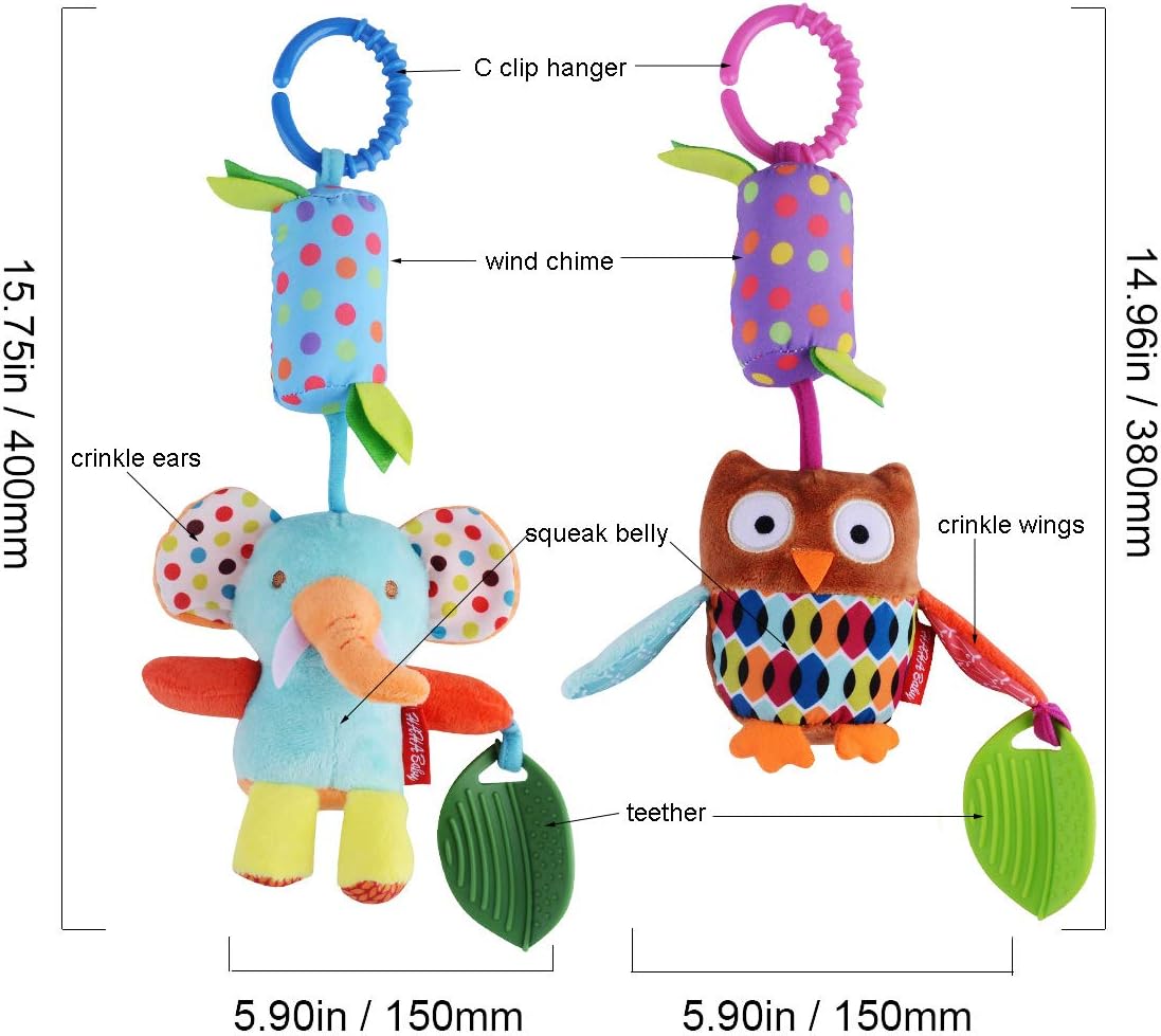 HAHA Baby Toys for 0 3 6 9 to 12 Months, Soft Hanging Crinkle Squeaky Sensory Learning Toy Infant Newborn Stroller Car Seat Crib Travel Activity Plush Animal Wind Chime with Teether for Boys Girls: Toys & Games