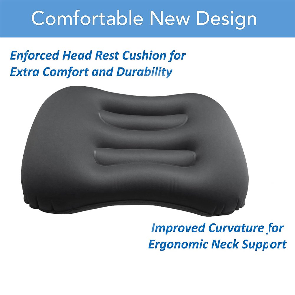 Wishesport Camping Pillows, Ultralight Inflatable Soft Flock Pillows with Head and Neck Support for Travel Hiking Outdoor Backpacking (Gray)