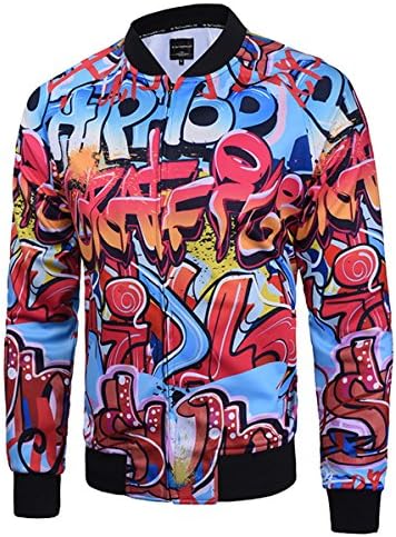 Men's 3D Printed Front Zipper Long Sleeve Baseball Uniform Jacket Pullover Coat
