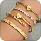 MEIERYA18K Gold Plated Nail love Bangle Bracelet Set for Women,Cubic Zirconia,Adjustable tennis bracelet Trendy Gift Jewelry for Mother's Day Anniversary