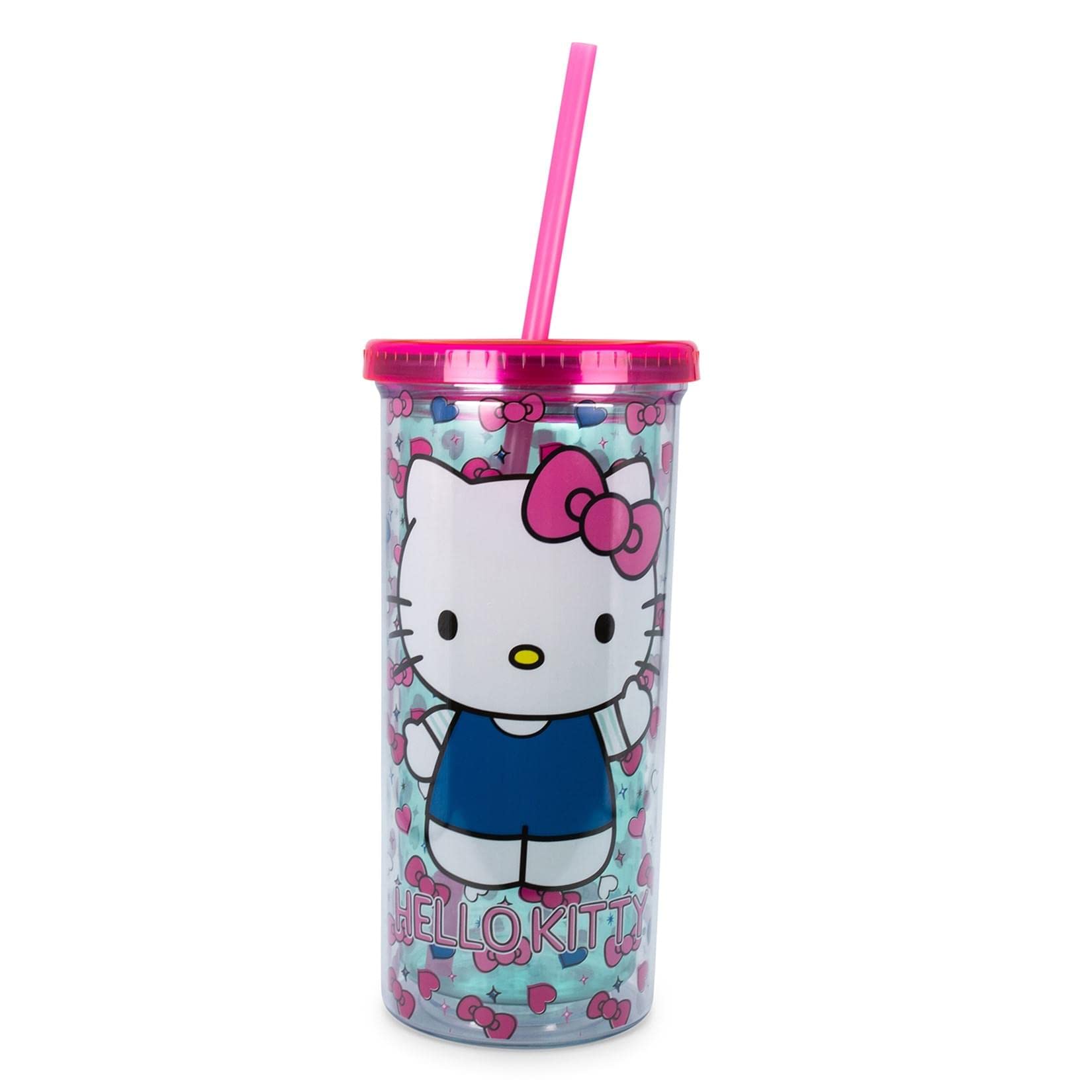 HELLO KITTY Bows and Hearts Carnival Cup with Lid and Straw | Holds 20 Ounces