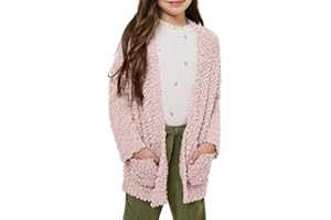 Imily Bela Girls Cardigan Open Front Popcorn Knit Long Sleeve Sweaters Coat with Pockets