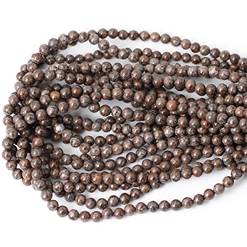 Qiwan 60PCS 6mm Brown Snowflake Jasper Gemstone Smooth Round Stone Loose Beads for Jewelry Making 1 Strand 15"