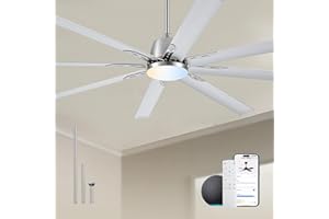 MINISLAK 72 lnch lndustrial Smart Celing Fan with Light and Remote Control via WIFI Alexa,Large Celing Fan with 8 Brushed Nickel Aluminum Blades,6 Speed Noiseless DC Motor Indoor Outdoor Ceiling Fans for Patio