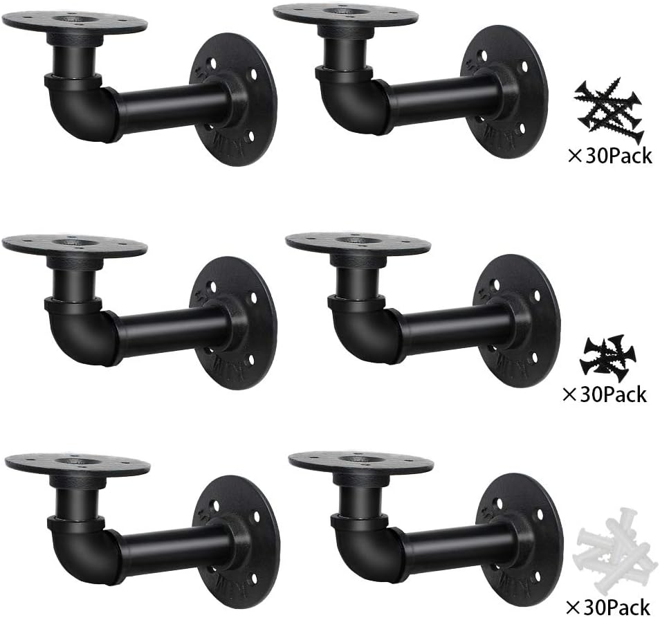 6 Pcs Pipe Shelf Brackets Industrial Iron Pipe Brackets Rustic Wall Mounted DIY Pipe Shelving Brackets Hanging Custom Floating Shelves Brackets with All Accessories Needed (6 Pack): Home Improvement