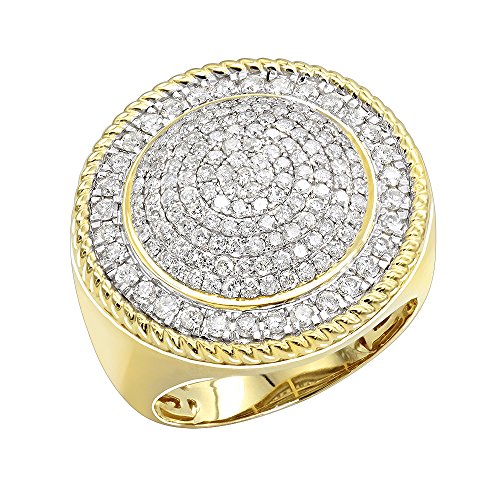 Mens Unique 10K Gold Large Diamond Round Shape Ring 2ctw (Yellow Gold, Size 11)