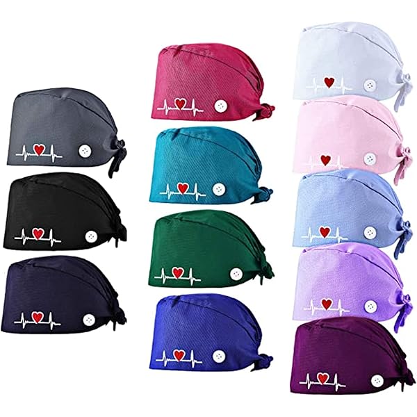 thumbnail image 2 of Bourund 8-Pack Unisex Scrub Caps - Adjustable Cotton Working Hats With Buttons For Nurses 2 of 14
