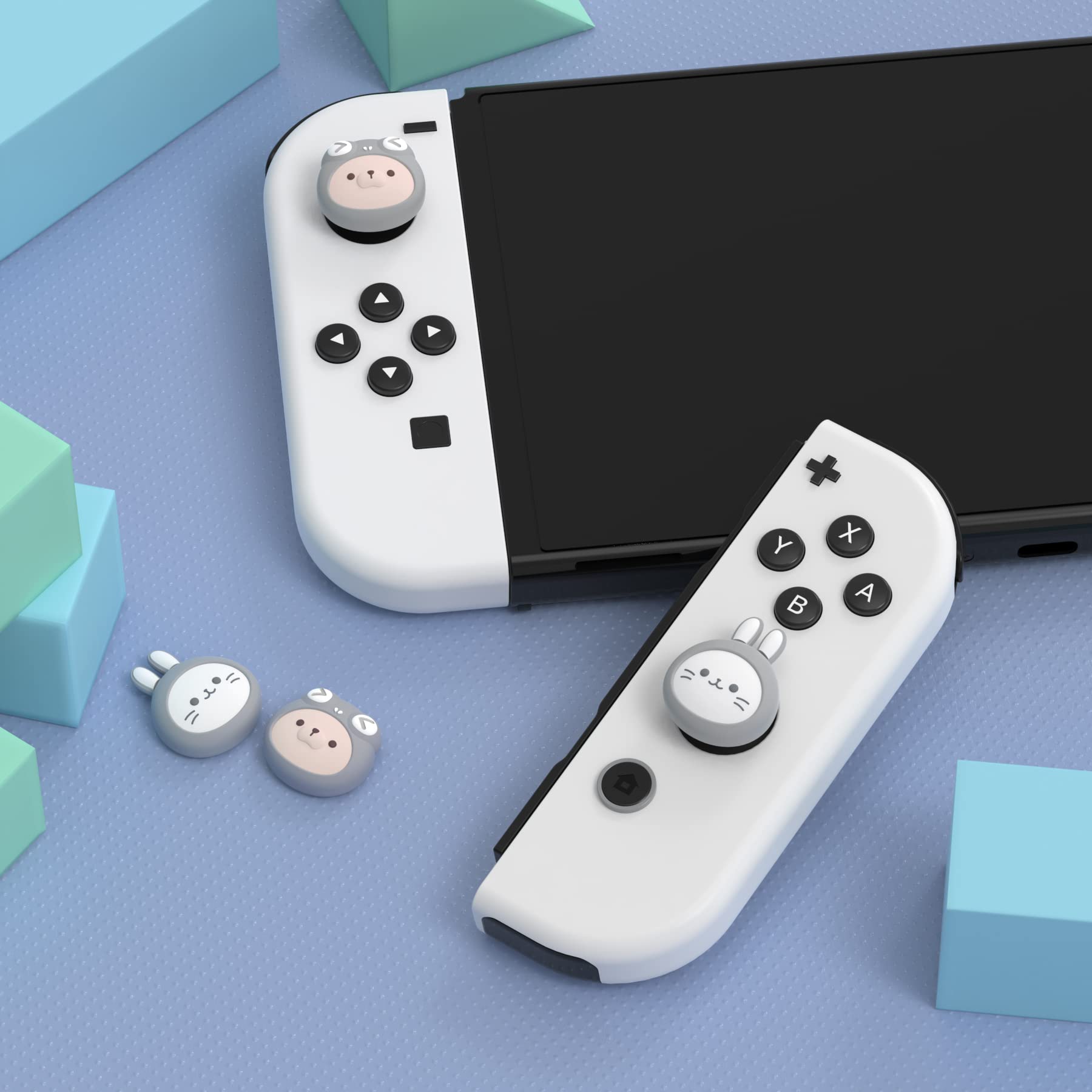 playvital Light Gray Joystick Caps for Nintendo Switch, Thumbstick Caps for Switch Lite, Analog Cover for Switch OLED Joycon Thumb Grip Caps for Switch/Lite/OLED - Cosplaying Kitten & Puppy