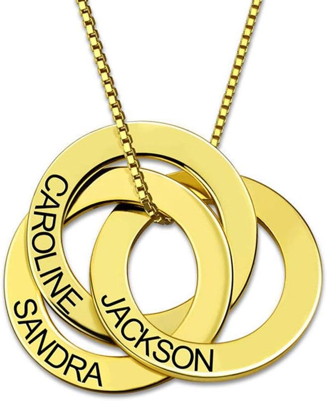 LAOFU Personalized 3 Russian Rings Necklace with Name Pendant, Custom Made Jewelry for Mom