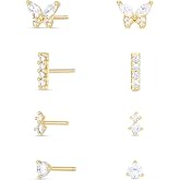 Amazon Essentials Cubic Zirconia Butterfly and Bar Stud Earring Set