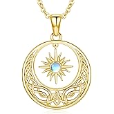 Silikepa Sun and Moon Necklace for Women 925 Sterling Silver Sun and Moon Pendant Necklace Celtic Necklace with Moonstone Jewelry Gift for Women