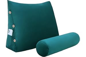 VERCART Bed Wedge Pillow Adjustable Reading Throw Cushions for Sleeping Triangular Bedrest Lumbar Neck Back Support Pillows with Removable Velvet Cover, Cyan 23.5 Inches