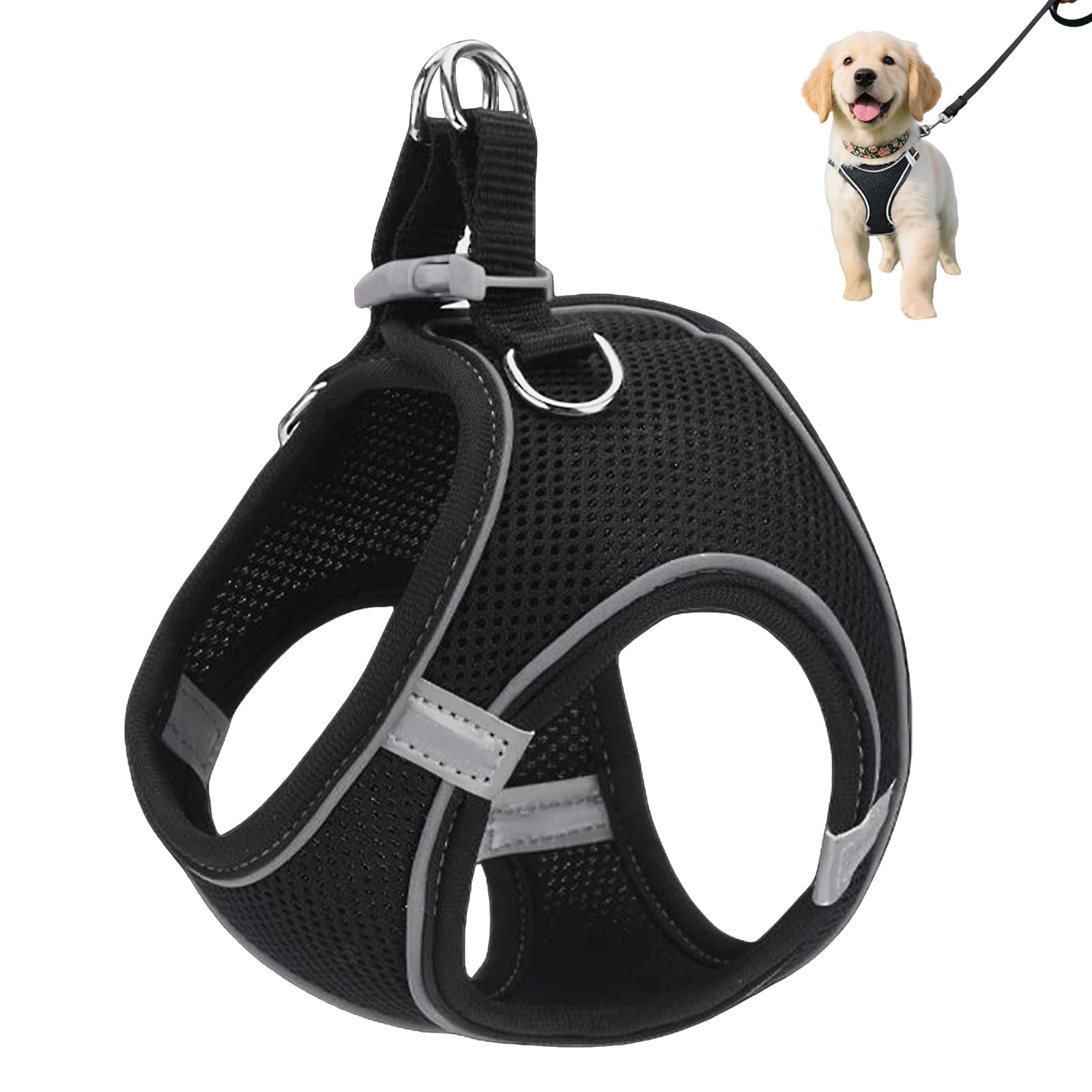 Vnvnvnv Small Cat Dog Harness, Escape Proof Reflective Step-in Vest Harness, Breathable Mesh Soft Vest Harnesses with Safety Buckle, Adjustable for Extra Small Dogs, Puppy, Kitten and Cats (Black, s)