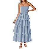 ZESICA Women‘s Summer Boho Strapless Maxi Dress 2026 Casual Sleeveless Off Shoulder Smocked Tiered Beach Long Sundress