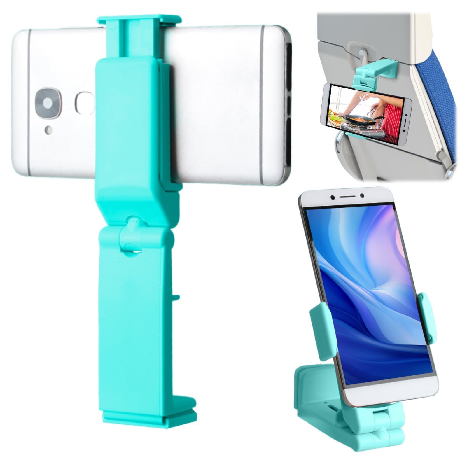 Airplane Phone Holder, Universal Mobile Phone Stand, 360° Rotation Hands-free Viewing Flight Phone Holder for iPhone Android, Foldable Travel Flight Essentials for Flying/Plane/Train/Home/Office