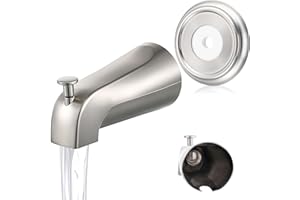 ENHON Universal Bathroom Tub Spout with Metal Tub Spout Cover Ring, 5 1/4 Inches Reach Wall Front Mount Faucet with Shower Diverter 1/2" IPS Inside Thread(Brushed Nickel)