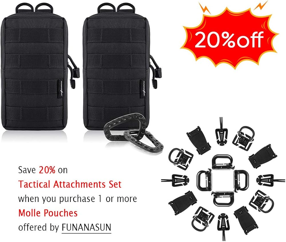 FUNANASUN 2 Pack Molle Pouches Tactical Compact Water Resistant EDC Pouch (Black) : Sports & Outdoors