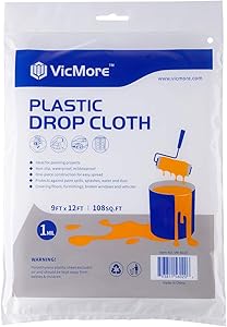 VICMORE All New Painters Plastic Drop Cloth 9 Feet by 12 Feet Plastic Painting Tarp Waterproof Plastic Cover Clear Tarp Plastic Sheeting