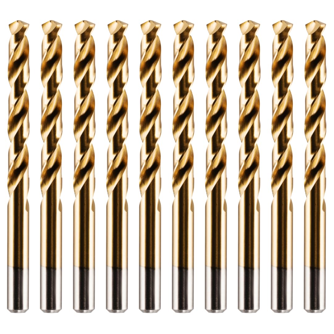 Box of 10 x 6.5mm HSS M2 Fully Ground Jobber Drill Bit Tin Titanium Nitride Coated DIN338 Standard (6.5mm x 101mm)