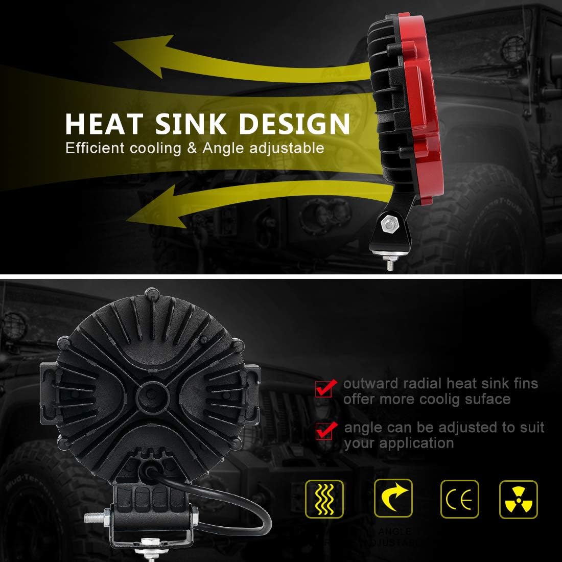 2PACK 7" LED Offroad Pod Lights Bar 51W with Mounting Bracket, Red Round Spot Bumper Driving Lamp Headlight Fog Light for Offroader, Truck, Car, ATV, SUV, Jeep, Construction, Camping, Hunters: Automotive