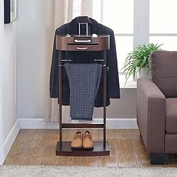 MLIKYRGK Wood Suit Valet Stand With Drawer Top Tray