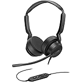Yealink UH42 USB-C/A Headset with Microphone for PC Computer, Wired Headset Teams Certified, Noise Cancelling Mic, in Line Control, Mute Button, Cable Length 7.05FT, All Day Comfort