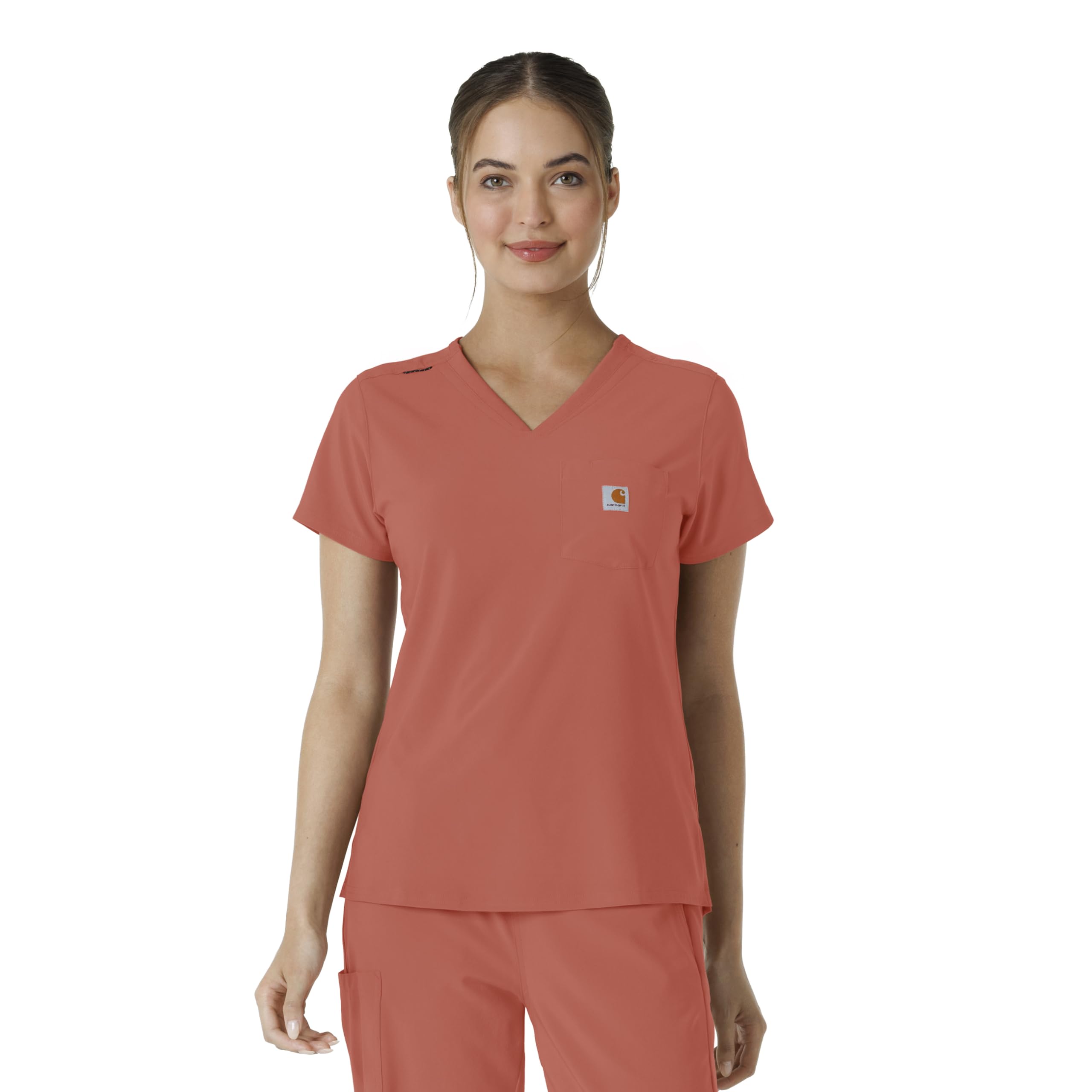 Carhartt Force Cross-Flex Women’s Tuck-in Scrub Top, Dusty Cedar, L