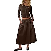 UNIANKIYA Womens 2 Piece Skirt Sets Button Down Knit Cardigan Sweater And Elastic Waist A Line Midi Skirt Vacation Outfits