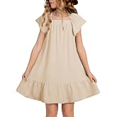 blibean Girls Summer Dresses Kids Ruffled Sleeve Sundress Size 6-15 Years | Tween &amp; Teen ,Sleeveless ,Floral Print,Square Neck,Casual, With Pockets,Vacation,Holiday,Party,Cute, Boho Machine Washable