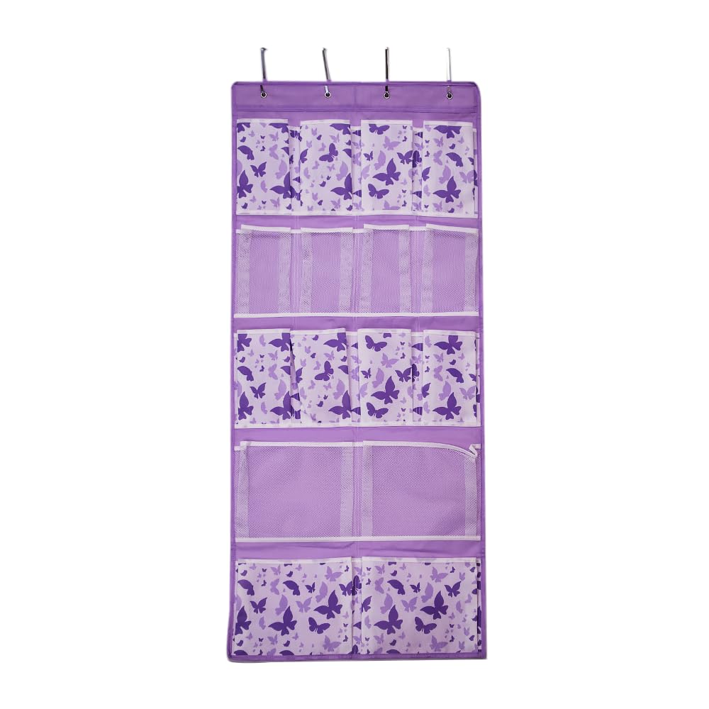 Over Door Shoes Storage Organiser,Behind Door Hanging Storage Pocket,Back of Door Hanging Shelf Holder for Socks,Underwear,Hat,Travel Outfit,Toiletry,Space-saving for Bathroom,Entryway,Nursery(Purple)