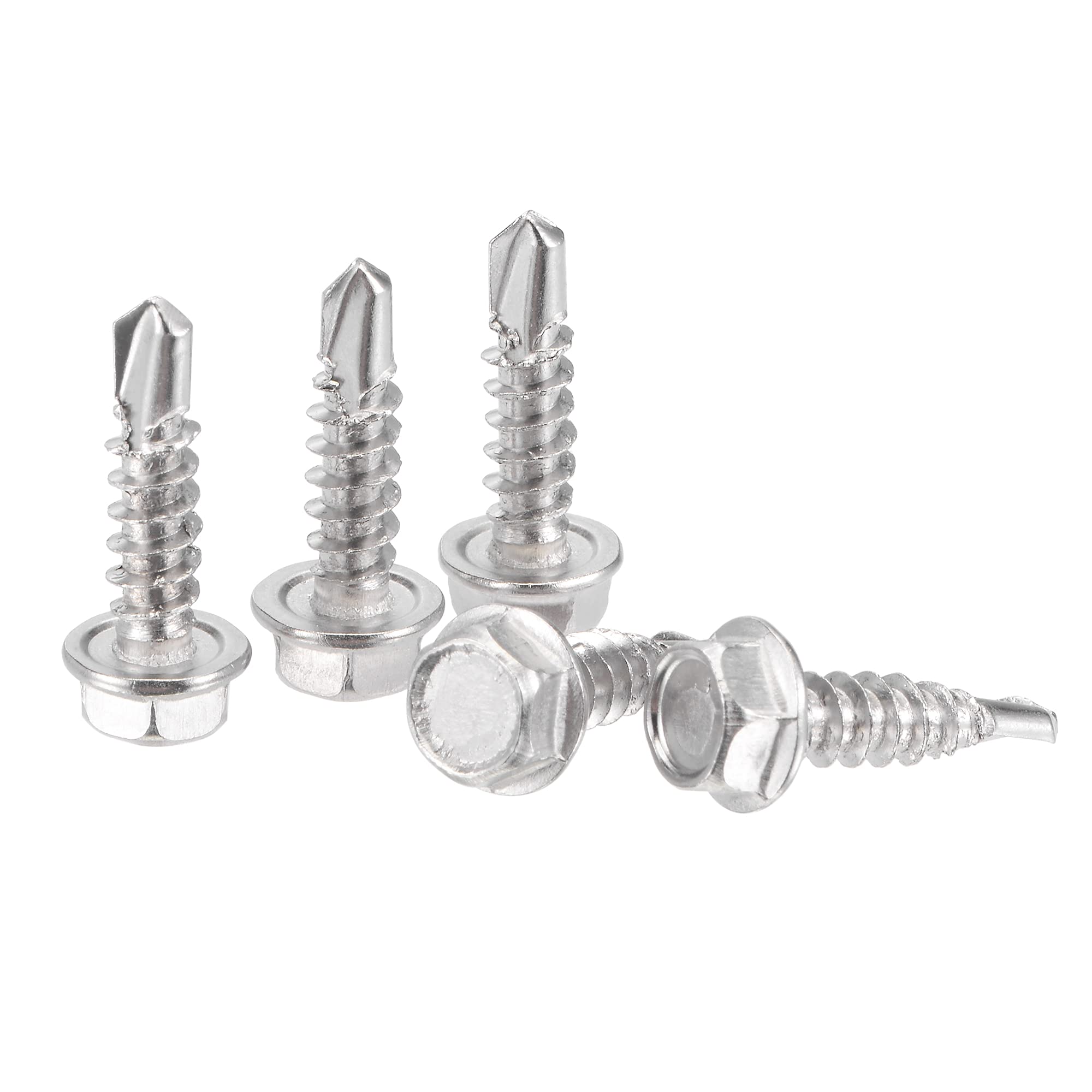 sourcing map Hex Washer Head Self Drilling Screws, #8 x 5/8" 410 Stainless Steel Self Tapping Sheet Metal Screw 150pcs