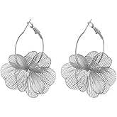 Gold Flower Earrings for Women Silver Large Floral Hoop Earrings Hypoallergenic Statement Flower Earrings Trendy Jewelry Gift