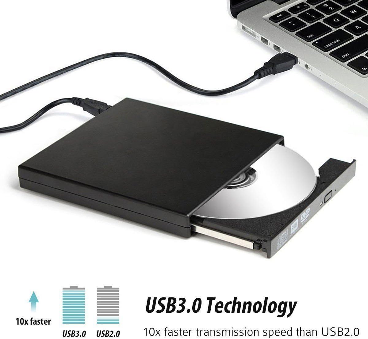 Blingco External USB 3.0 CD DVD-RW Disc Drive Portable Burner Player Writer for Windows XP/ 2003 / Win8 / Win8.1 / Win10 / Vista / Win7, Linux, Mac 10 OS System