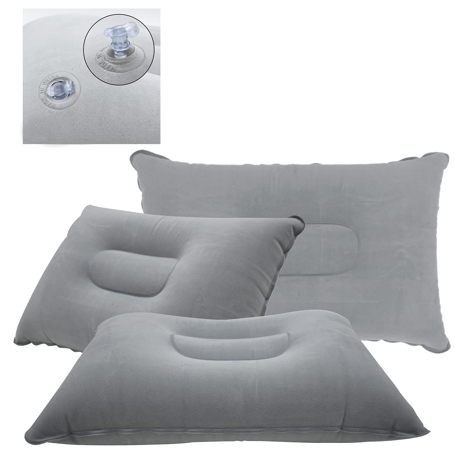 PCTC 3 Pack Inflatable Pillow, Travel Pillow Camping Pillow,Travel Pillow Cushion Compact Air Blow Up Pillow for Beach Sun Lounger Sunbathing Backpacking Hiking - Accessory for Travelling(Grey)