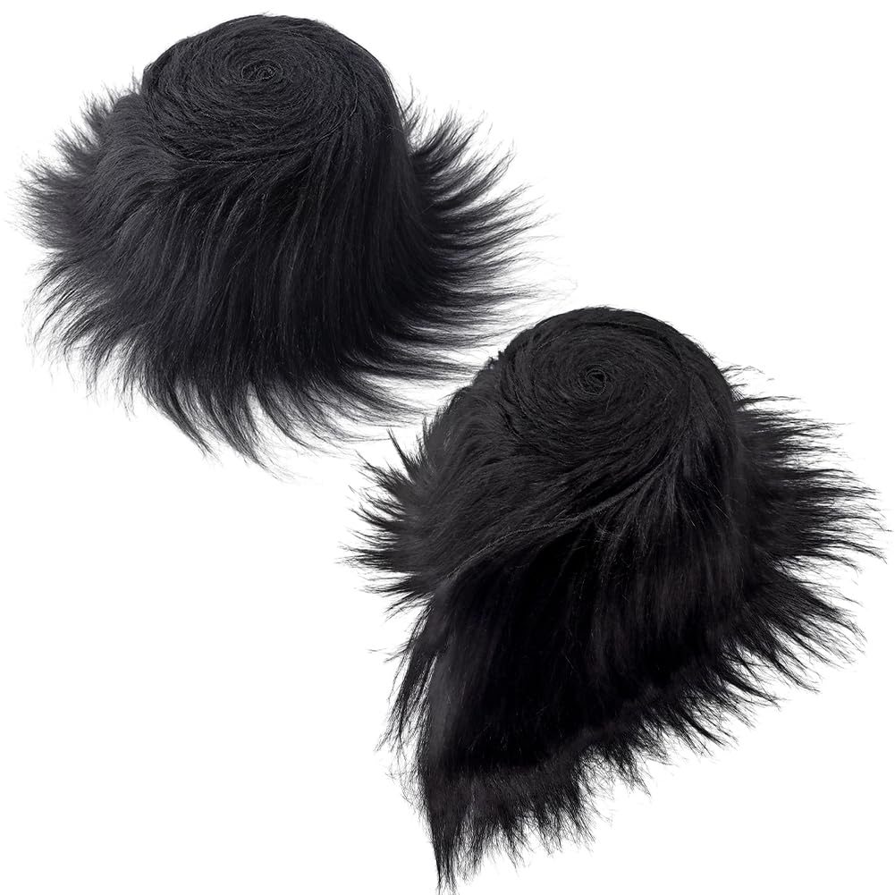 GORGECRAFT 2PCS 150x10-18cm Faux Fox Fur Fabric Christmas Black Shaggy Synthetic Plush Patch Fluffy Fuzzy Fur Scrap Trim Ribbon Sewing Fur Cuts for Crafts Halloween Santa Claus Gnomes Beard Hair