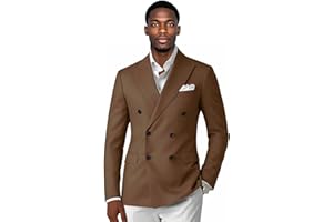 KSWYCT Double Breasted Men's Grey Solid Color Slim Fit Casual Blazer Jacket for Sport, Work, Office, Business, Daily Wear