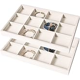 Coward 2PC Stackable 12 Grids Jewelry Organizer Tray Bracelet Display Stand for Selling Velvet Necklace Holder Earring Box Storage (12grid+12grid)
