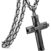 Seamido Black Gold Silver Stainless Steel Cross Necklace For Men, Byzantine Chain Necklace with Chunky Cross Pendant, Crucifix Catholic Christian Jewelry for Men