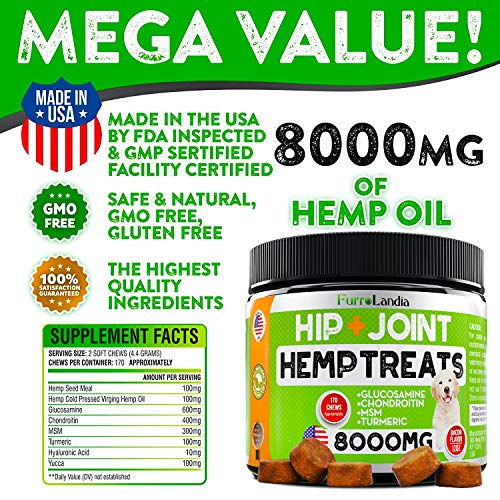 FurroLandia Hemp Hip & Joint Supplement for Dogs 170 Soft Chews