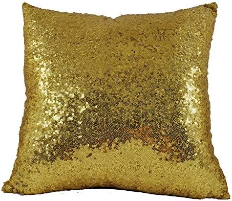 Decorative Glitter Sequins &amp; Comfy Satin Solid Throw Pillow Covers Cushion case Hidden Zipper 16", 1 Pack (Gold)