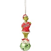 Enesco Dr. Seuss Grinch by Jim Shore Standing on a Jingle Bell 2025 Dated Hanging Ornament, 5.5 Inch, Multicolor