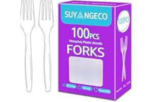 SUYANGECO [100 Count] Heavy Duty Clear Plastic Forks Disposable Plastic Fork Bulk Utensils Reusable Cutlery Set Thick Plasticware Silverware for Party,Every Day Use,Picnic,Camping,Wedding,Barbecues