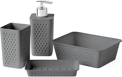Set di 4pcs da Appoggio per Bagno (Bicchiere, Dispenser di Sapone